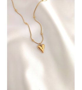 Kadın 316L Paslanmaz Çelik Gold Top Zincir Kalp Kolye (Gold)