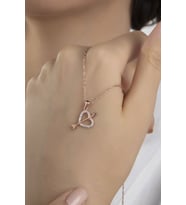 Kadın Orjinal 925 Ayar Gümüş Zirkon Taşlı Kalp Ok Yay Model Kolye (Rose)
