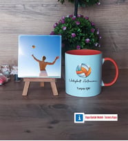Voleybol Antrenörü Fotoğraflı Dekoratif Taş, Kupa Bardak Beyaz Hediye (Model 13)