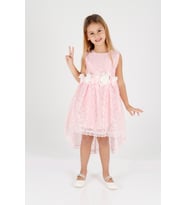 Kız Çocuk Kuyruklu Dantelli Abiye Elbise Ak2208 (Pembe)