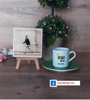 İnşaat Mühendisi Fotoğraflı Dekoratif Taş, Ahşap Altlıklı Türk Kahvesi Fincanı Hediye (Model 9)
