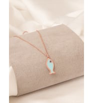 MİNELİ TURKUAZ BALIK GÜMÜŞ KOLYE (Rose)