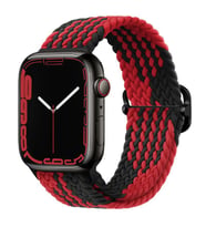 Apple Watch 44/45/46/49mm Kordon Örgü Kordon Örgü Tokalı Band 2/3/4/5/6/se/7/8/9 (Kırmızı-Siyah)