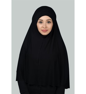 Hazır Türban Peçeli Pratik Eşarp Tesettür Nikaplı Hijab - Namaz Örtüsü Sufle (3XL) (Siyah)