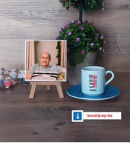 Dedeye Hediye Fotoğraflı Dekoratif Taş, Ahşap Altlıklı Türk Kahvesi Fincanı Hediye (Model 5)