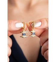 925 Ayar Gümüş Safir Taşlı Trend Küpe (Gold)