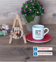 Kız Kardeş Türk Kahvesi Fincanı Ahşap Altlıklı ve Fotoğraflı Ahşap Anahtarlık Hediye (Model 3)