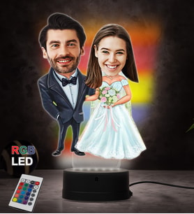 Doğum Günü Hediyesi,Sevgiliye Hediye, Kişiye Özel Fotoğraflı Gelin Damat 2 Karikatür 3D Led Lamba (RGB)