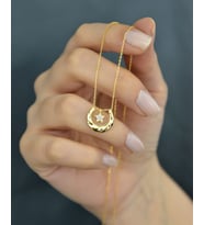 Papatya Silver 925 Ayar Gümüş Beyaz Taşlı Yıldız Detaylı Licuala Hilal Kolye (Gold)