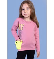 Toontoy Kız Çocuk Cep Detaylı Baskılı Tişört (Gül Kurusu)