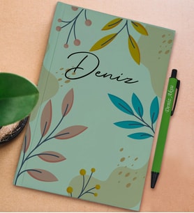 BK Gift Kişiye Özel İsimli Su Yeşili Sert Kapaklı Defter ve Tükenmez Kalem Seti, Arkadaşa Hediye, Yeni İş Hediyesi, Doğum Günü Hediyesi (Model 10)