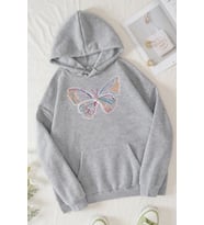 Unisex Butterfly Baskılı Sweatshirt (Gri)