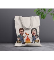 BK Gift Kişiye Özel Sevgililer Karikatürlü Kanvas Bez Çanta, Baskılı Omuz Çantası, Alışveriş Çantası, Plaj Çantası, Sevgiliye Hediye-1 (Model 3)