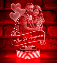 Seni Seviyorum Yazılı Sevgiliye Hediye, KİŞİYE ÖZEL Fotoğraflı 3D Led Lamba (Kırmızı)