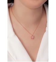 925 Ayar Gümüş Rose Kaplama Renkli Lotus Çiçeği Kolye (Kırmızı)