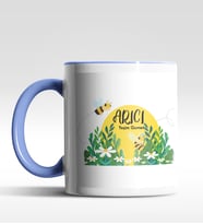 Kişiye Özel Arıcı Tasarımlı Siyah Kupa (Beyaz-Mavi)