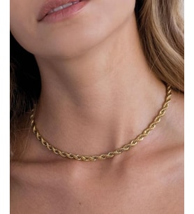 Muray 3mm Burgu Çelik Gold-Gümüş Unisex Kolye (Kararma-Solma Yapmaz) (Gold)