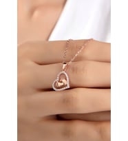 Kadın Orjinal 925 Ayar Gümüş Zirkon Taşlı Kalp Bebek Ayak Anne Model Kolye (Rose)