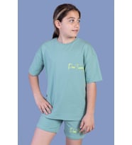 Toontoy Kız Çocuk Baskılı Taş İşlemeli Şortlu Takım (Yeşil)