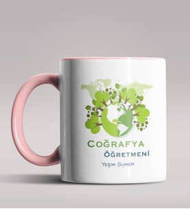 Kişiye Özel Coğrafya Öğretmeni Tasarımlı Siyah Renk Kupa Bardak 3 (Pembe)