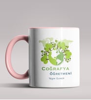 Kişiye Özel Coğrafya Öğretmeni Tasarımlı Siyah Renk Kupa Bardak 3 (Pembe)