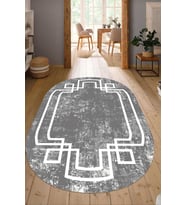 Dijital Baskılı Kaymaz Taban Yıkanabilir Oval Salon Halısı Mutfak Halısı Yolluk NDO-SD-597 (Gri)