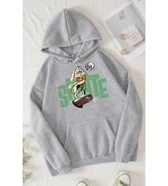 Unisex All Day Rabbit Baskılı Sweatshirt (Gri)