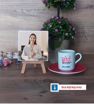 Türkçe Öğretmeni Fotoğraflı Dekoratif Taş, Ahşap Altlıklı Türk Kahvesi Fincanı Hediye (Model 3)