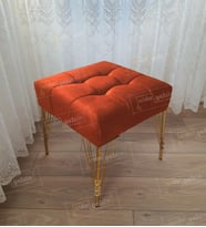 Modern Dilim Puf Ayakucu Puf Gold Metal Ayak (45*45) (Turuncu)
