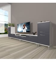 Decoraktiv Eko 9220 Mdf Krom Ayaklı Tv Ünitesi Tv Sehpası (Beyaz - Antrasit)