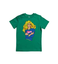Barbie baskılı pamuklu penye kumaş yazlık çocuk tişört (Yeşil)