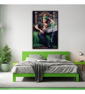 Metal Çerçeveli Cam Tablo One Piece Karakteri Roronoa Zoro (Siyah)