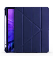 Apple  iPad Air 10.9 2022 (5.Nesil) Kılıf Kalem Bölmeli Standlı Ön Arka Tam Koruma Katlanabilir Uyku Modlu Kılıf Tri Folding (Lacivert)