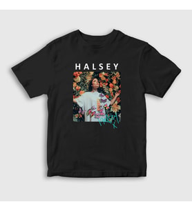 Presmono Unisex Çocuk Beyaz Poster Love And Power Halsey T-Shirt 461119tt (Siyah)
