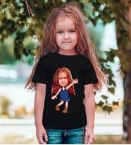 BK Gift Kişiye Özel Kız Çocuk Karikatürlü Beyaz T-Shirt-4 (Siyah)