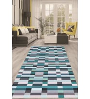 Dijital Kaymaz Taban Yıkanabilir Modern Renkli Salon Halısı Mutfak Halısı Yolluk ND-HT-1334 (Mavi)