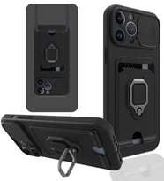 Uyumlu Model Apple iPhone 13 Pro Kılıf Kartlıklı Magnetli Lens Kapatmalı (Siyah)