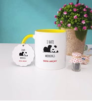 Sevimli Panda Kupa Bardak ve Anahtarlık İsme Özel Hediye (Sarı)