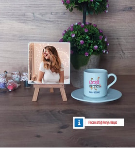 Edebiyat Öğretmeni Fotoğraflı Dekoratif Taş, Ahşap Altlıklı Türk Kahvesi Fincanı Hediye (Model 2)