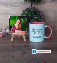 Teyzeye Doğum Günü Hediyesi Fotoğraflı Dekoratif Taş, Kupa Bardak Beyaz Hediye (Model 6)