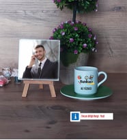 Bankacı Fotoğraflı Dekoratif Taş, Ahşap Altlıklı Türk Kahvesi Fincanı Hediye (Model 9)