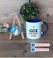 Göz Doktoru Kupa Bardak Beyaz ve Fotoğraflı Ahşap Anahtarlık Hediye (Model 3)