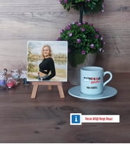 Radyoloji Teknikeri Fotoğraflı Dekoratif Taş, Ahşap Altlıklı Türk Kahvesi Fincanı Hediye (Model 2)