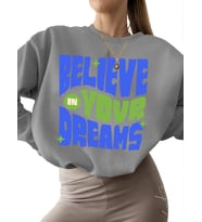Sweatshirt erkek Hayalinize i·nanın Baskılı unisex 3 iplik şardonlu bisiklet yaka Sweatshirt kalın (Gri)