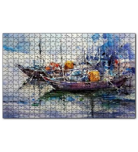 Cakapuzzle Rıhtımda Demirli Kayıklar Yağlıboya  Puzzle Yapboz MDF (Ahşap) (500 Parça)