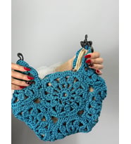 EL ÖRGÜSÜ ÇİÇEKLİ KADIN EL ÇANTASI 30X27 CM (Mavi)