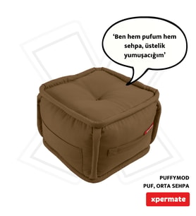 XPERMATE PuffyMod Dekoratif Kare Puf Orta Sehpa Ayak Uzatma Puf 40x40 cm (Kahverengi)