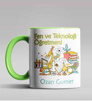Kişiye Özel Fen ve Teknoloji Öğretmeni Tasarımlı Siyah Renk Kupa  (Yeşil)
