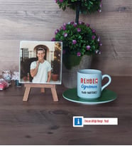 Rehber Öğretmen Fotoğraflı Dekoratif Taş, Ahşap Altlıklı Türk Kahvesi Fincanı Hediye (Model 9)