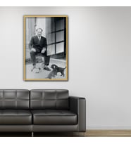 Metal Çerçeveli Cam Tablo Atatürk ve Yavru Köpekler (Gold)